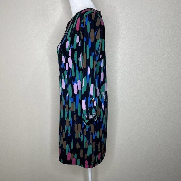 Tibi Black Abstract Colorful Strokes 3/4 Sleeve Stretchy Sheath Mini Dress XS - Picture 5 of 12